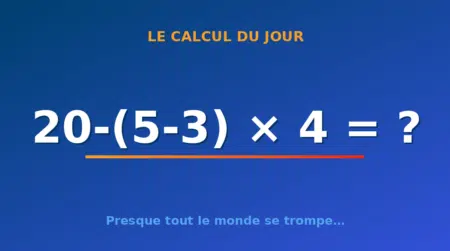 Le calcul du jour : 20-(5-3) × 4 — lundi 5 octobre 2026