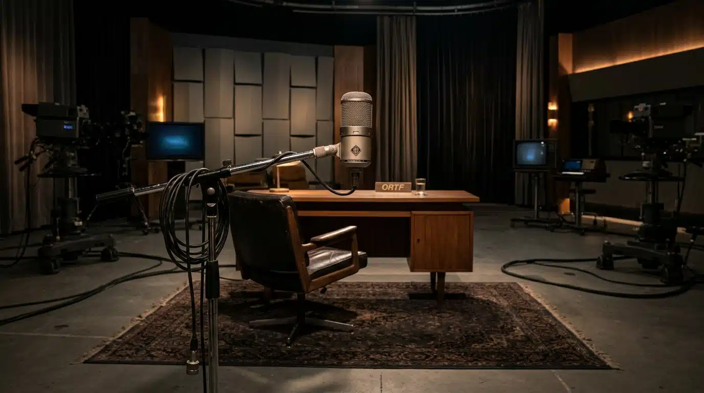 Micro de studio et fauteuil d'invité vide