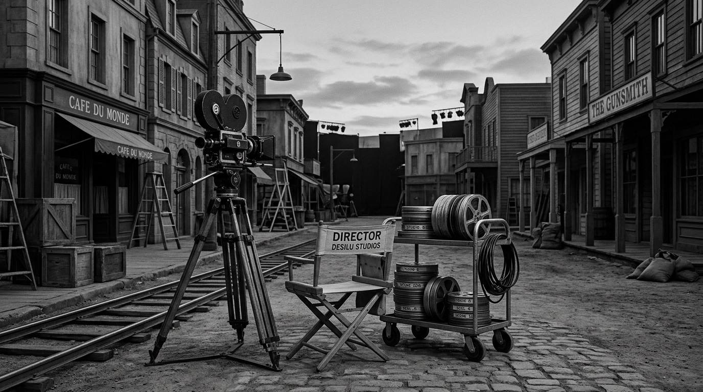 Plateau de tournage hollywoodien des années 1950, époque où le père de Joe Dassin, Jules Dassin, a été frappé par la liste noire