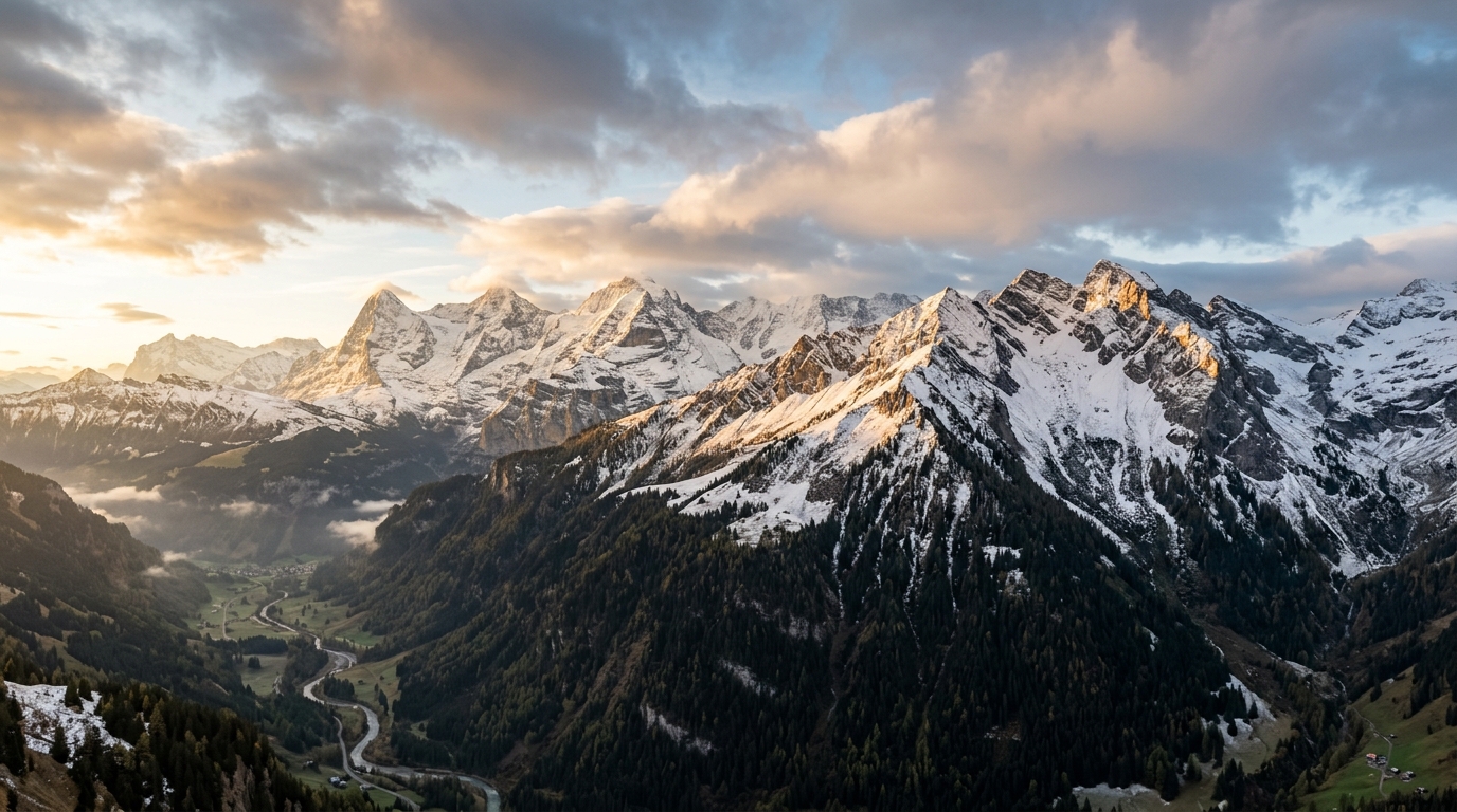 Crête de montagne légèrement enneigée sous les nuages