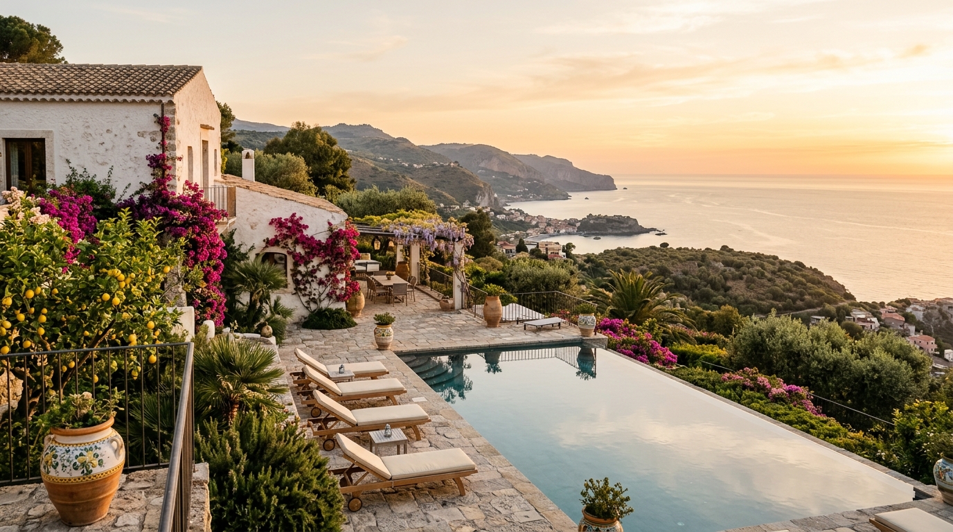 Villa sicilienne avec piscine face à la mer
