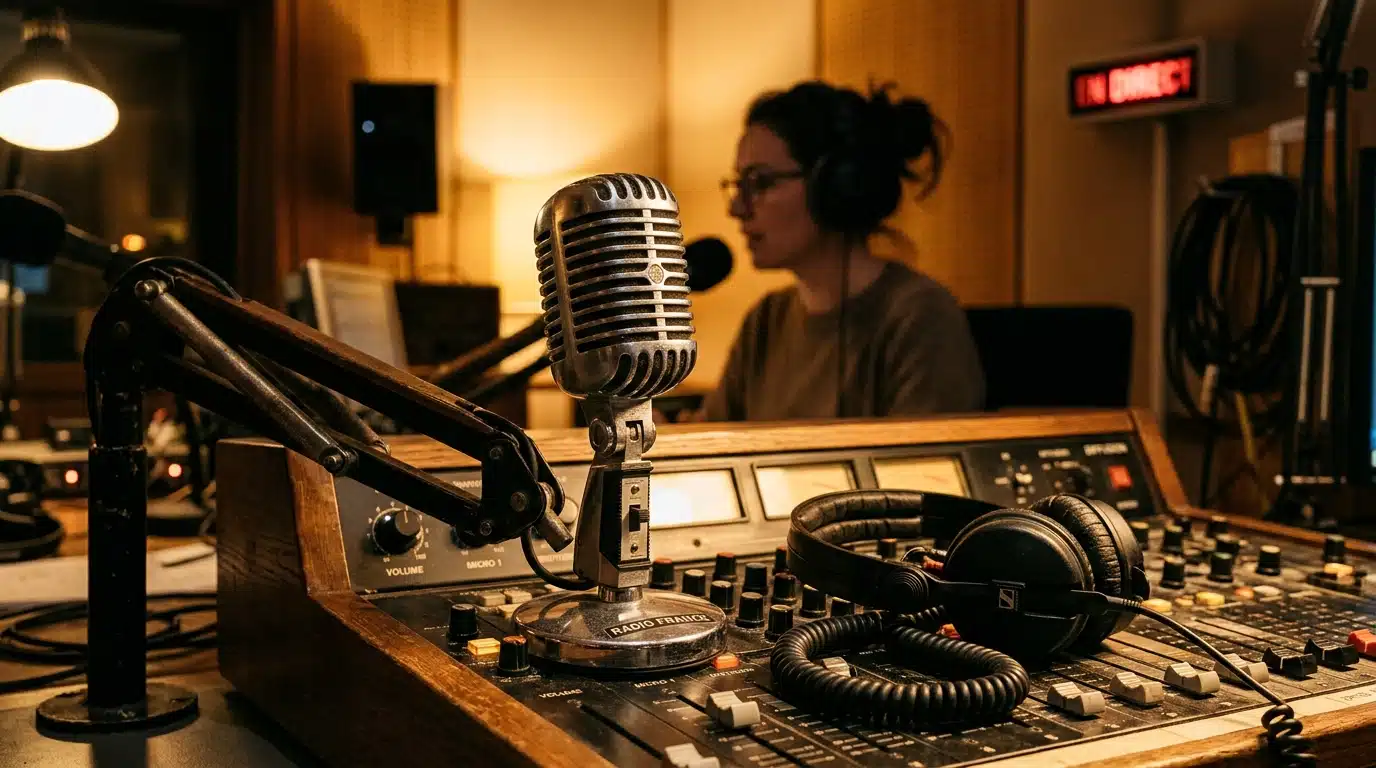 Micro de studio radio, là où la célèbre confidence a été lâchée