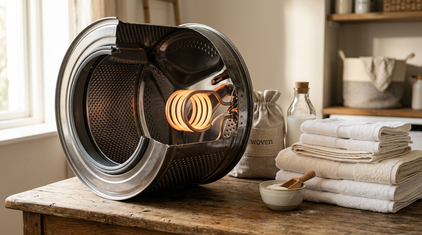 Résistance chauffante de lave-linge près de serviettes pliées