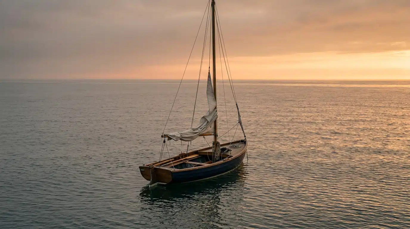 Voilier sans barreur à la dérive sur la mer