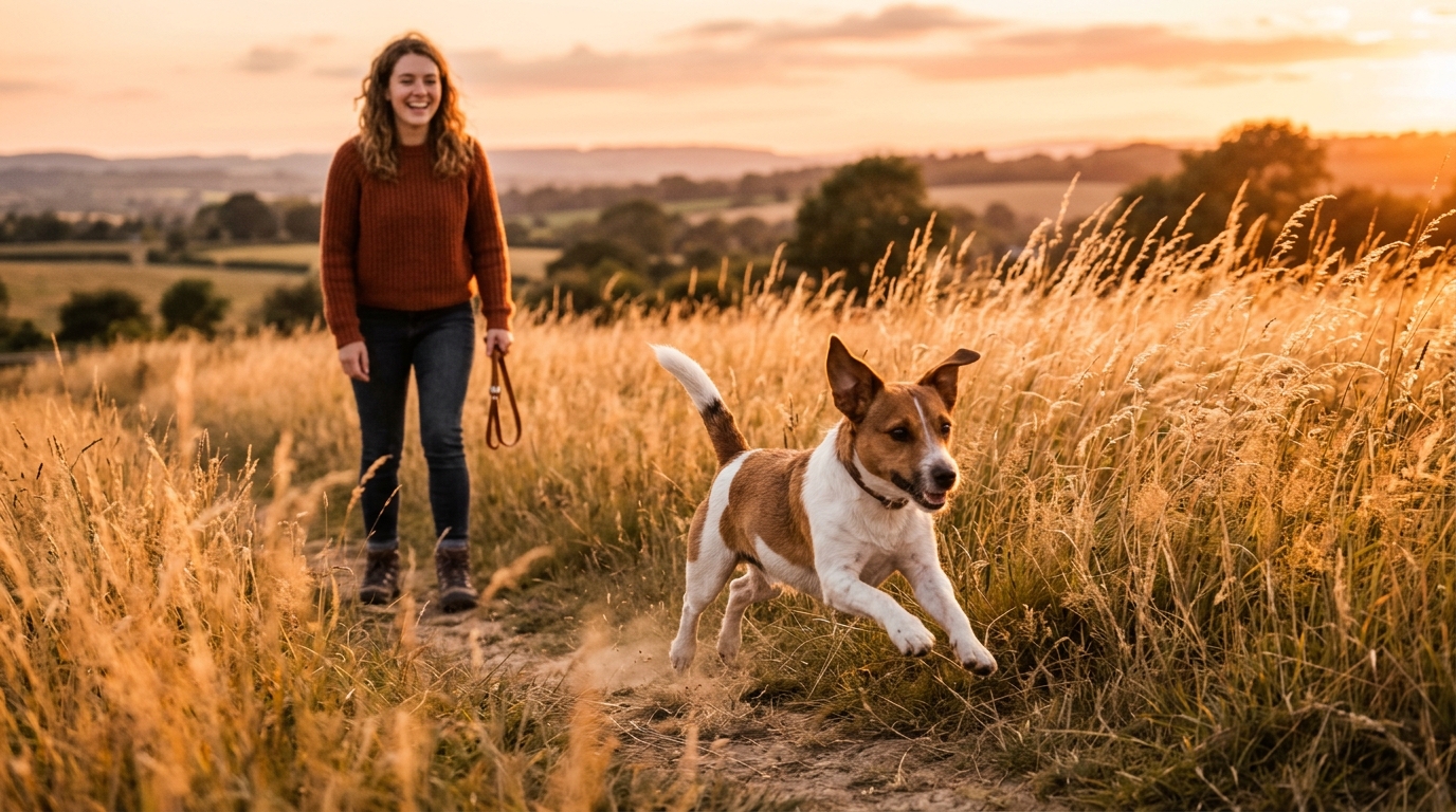 Jack Russell qui court dans les herbes dorées