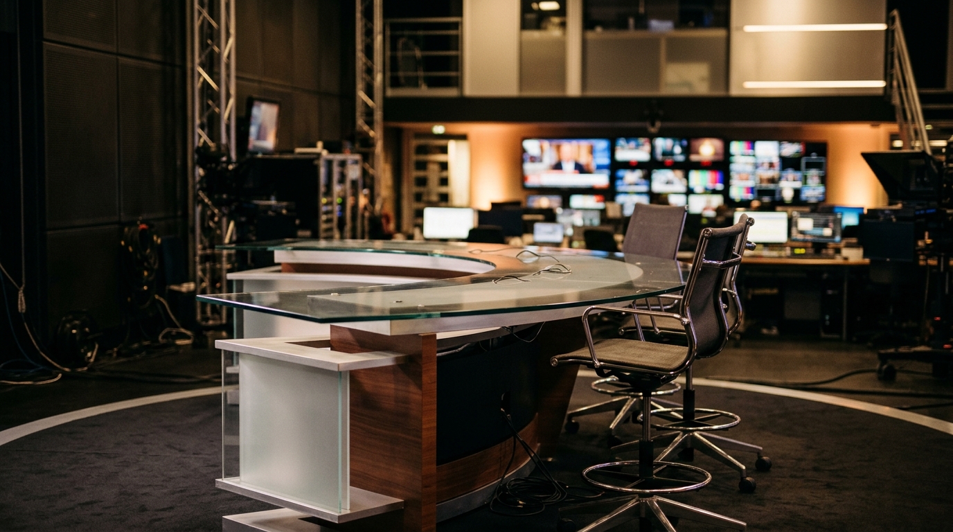 Plateau de journal télévisé vide avec lumières douces