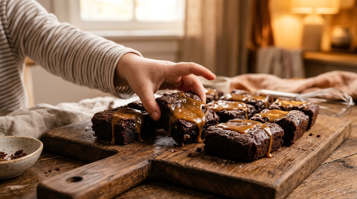 Brownies maison aux morceaux de caramel fondu