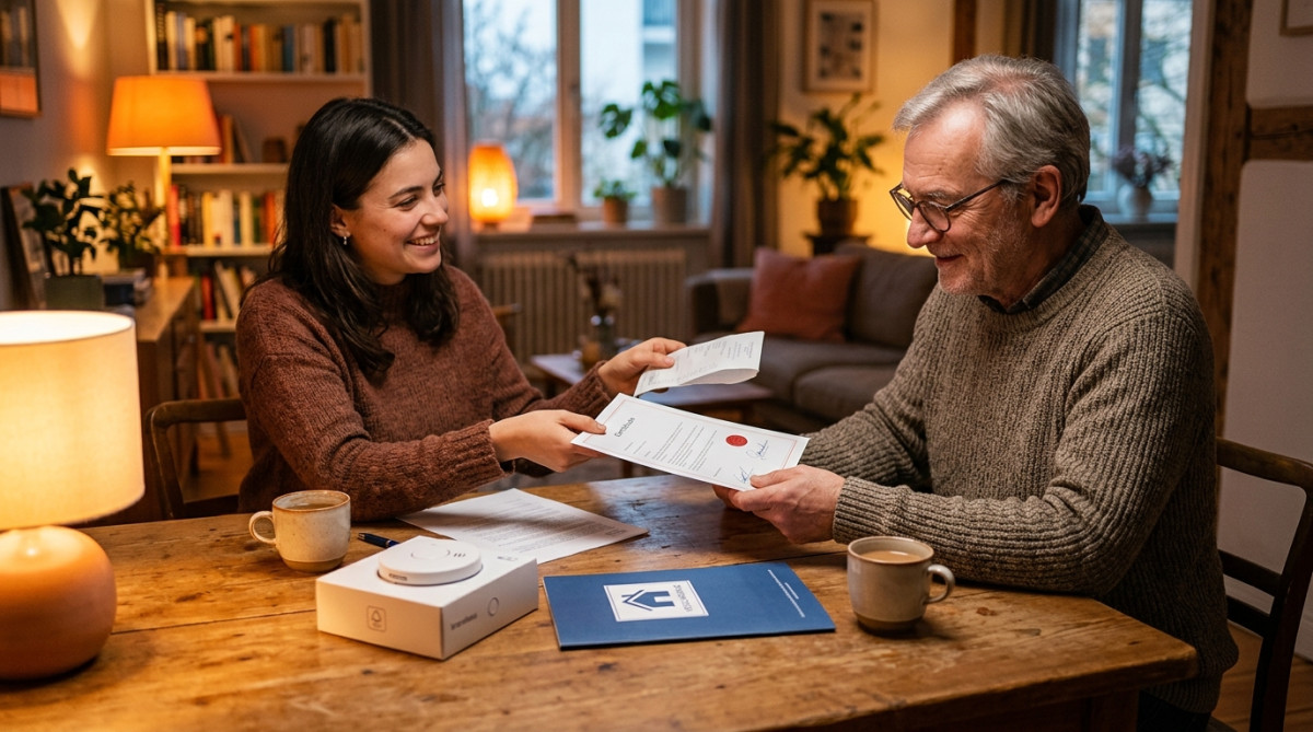 Locataire remettant une attestation et un ticket d'achat