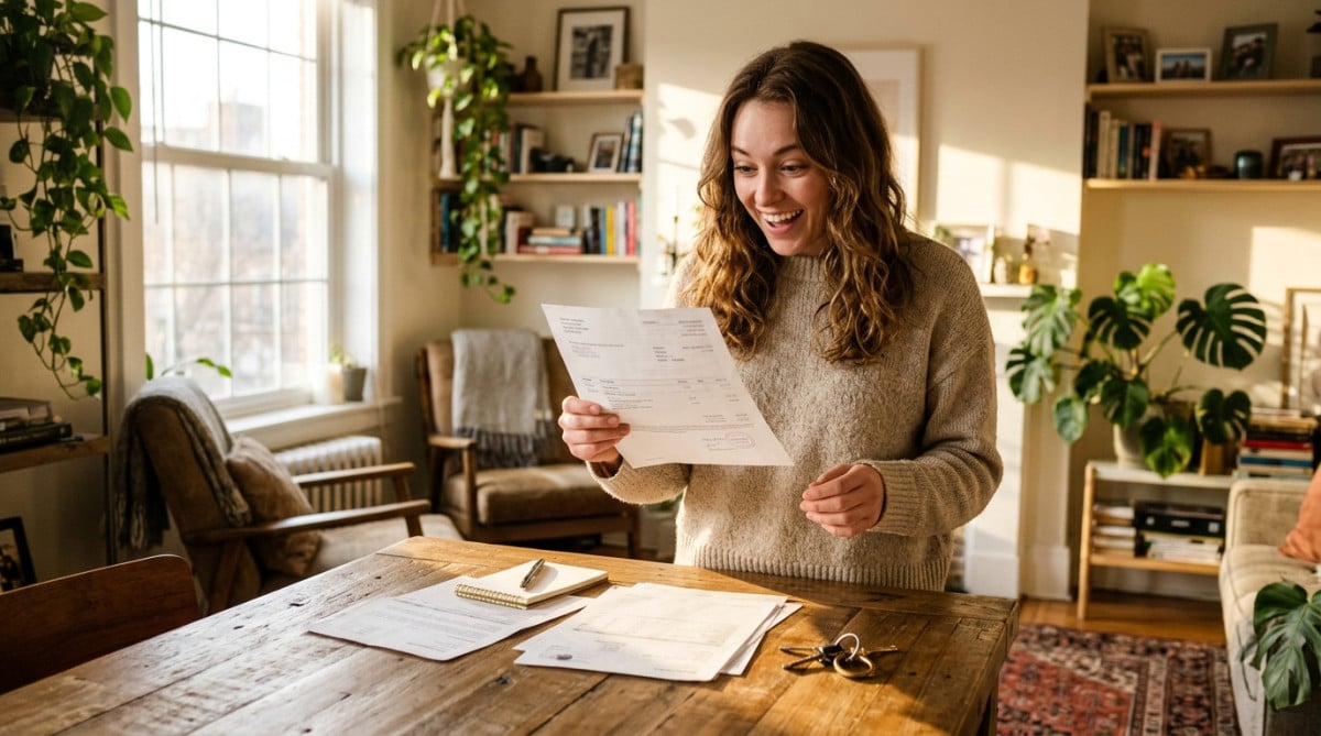 Locataire surprise tenant une quittance de loyer