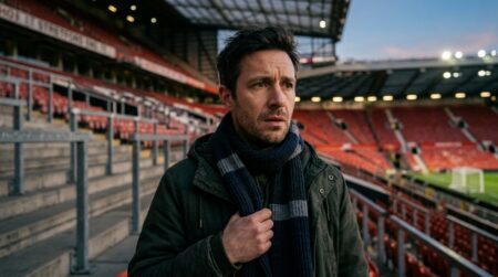 Supporter inquiet devant les tribunes vides d'un stade