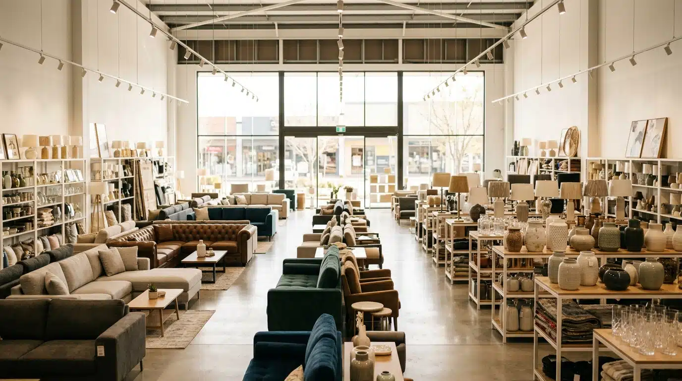 Grand magasin de déco et meubles lumineux sans clients