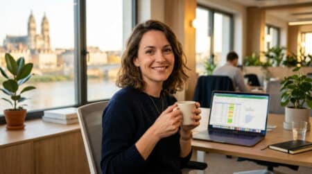 Maëlle, contrôleuse de gestion souriante dans son bureau à Tours