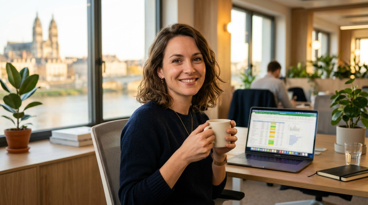 Maëlle, contrôleuse de gestion souriante dans son bureau à Tours