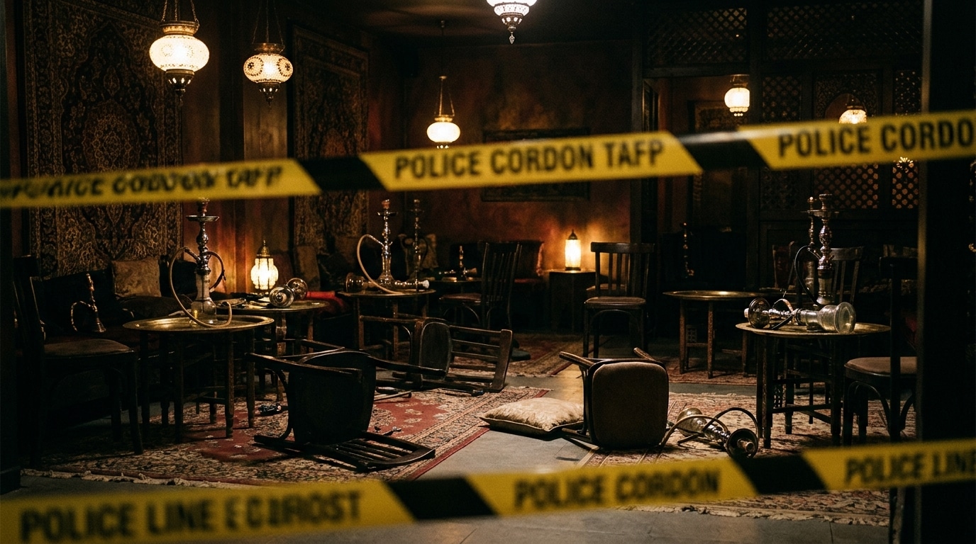 Intérieur désert d'un bar à chicha la nuit