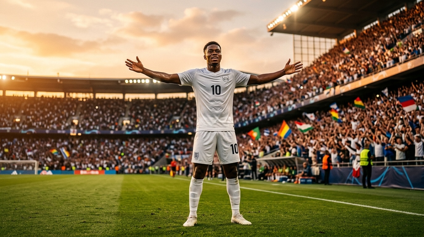 Footballeur en maillot blanc dans un stade comble