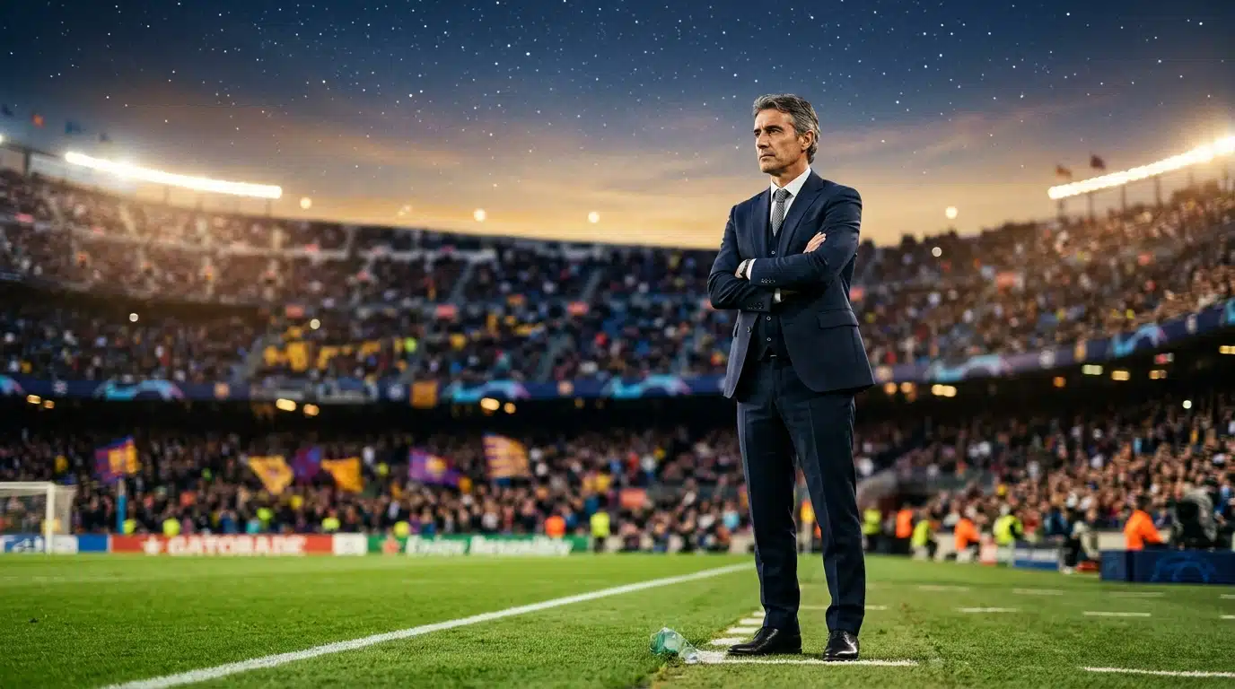 Entraîneur calme les bras croisés au bord du terrain