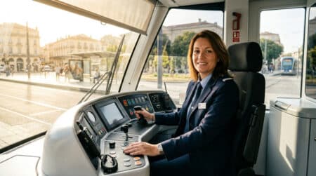 Mélanie, conductrice de tramway à Montpellier, dans sa cabine