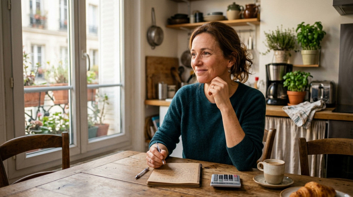 Mère célibataire faisant ses comptes dans sa cuisine