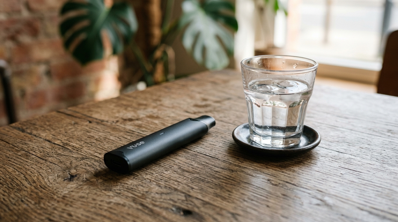 Cigarette électronique posée sur une table en bois