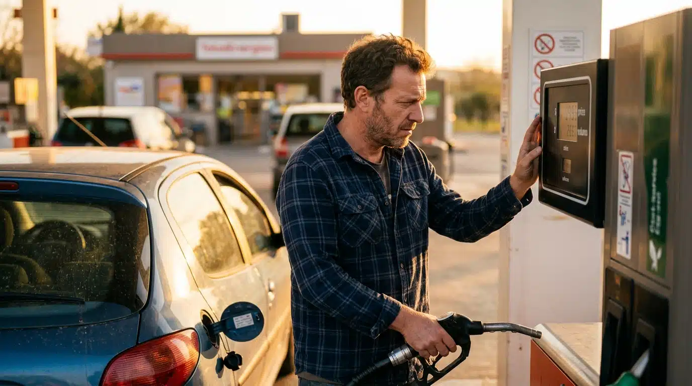 Automobiliste faisant le plein dans une station-service