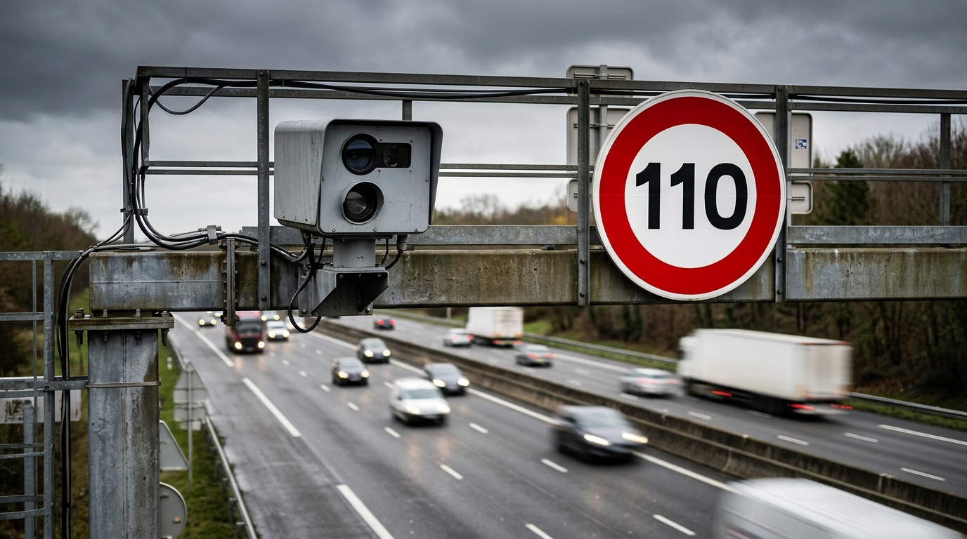 Radar de contrôle de vitesse installé au-dessus d'une autoroute