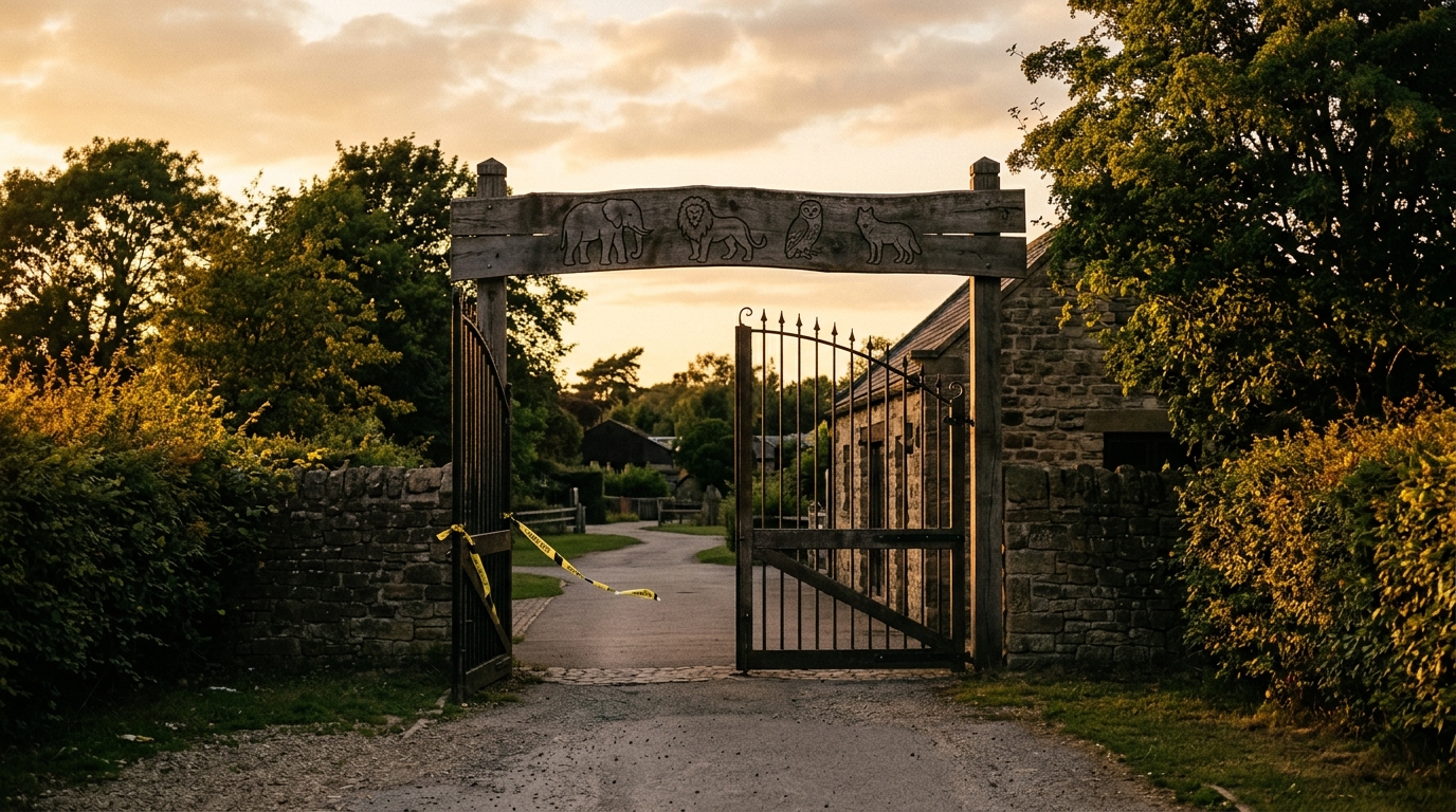 Entrée d'un zoo du Yorkshire au crépuscule