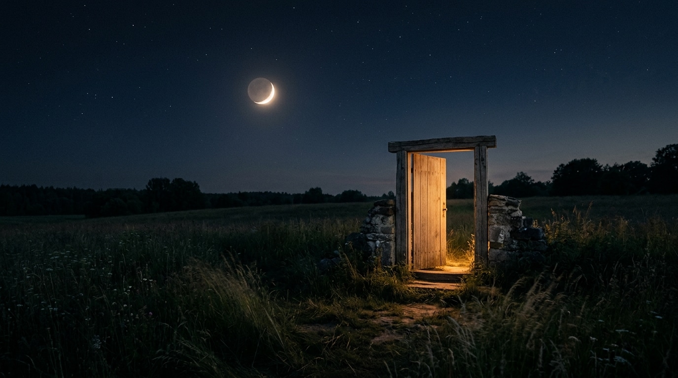 Croissant de Nouvelle Lune au-dessus d'une porte lumineuse