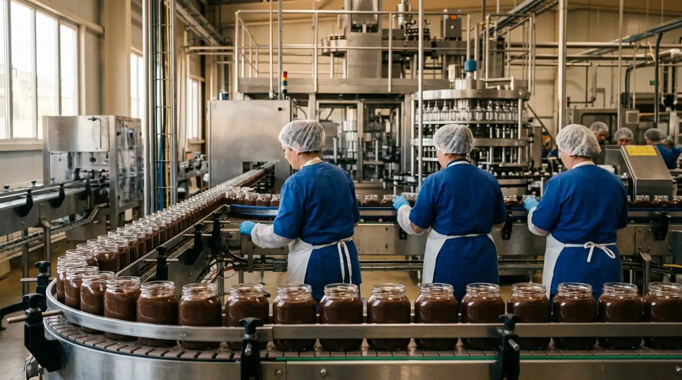 Ligne de production de pots de pâte à tartiner en usine