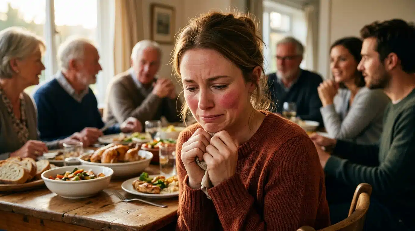 Personne gênée à une table de repas de famille