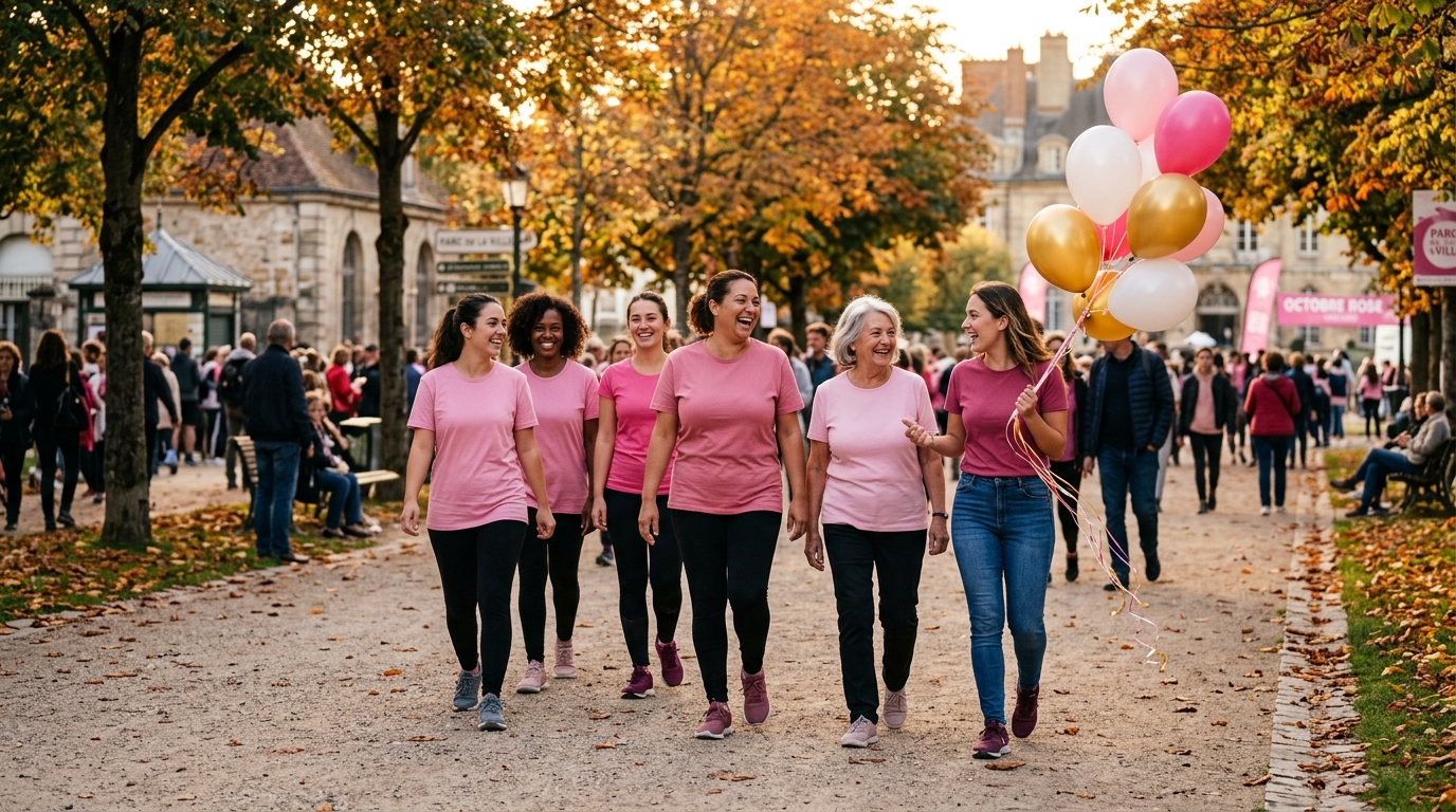 Groupe de femmes marchant ensemble lors d'une course solidaire