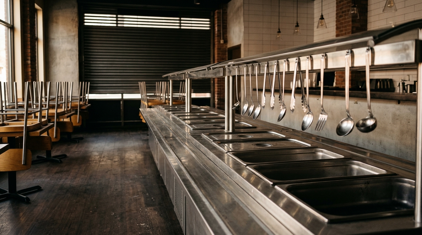 Comptoir de buffet vide dans un restaurant fermé