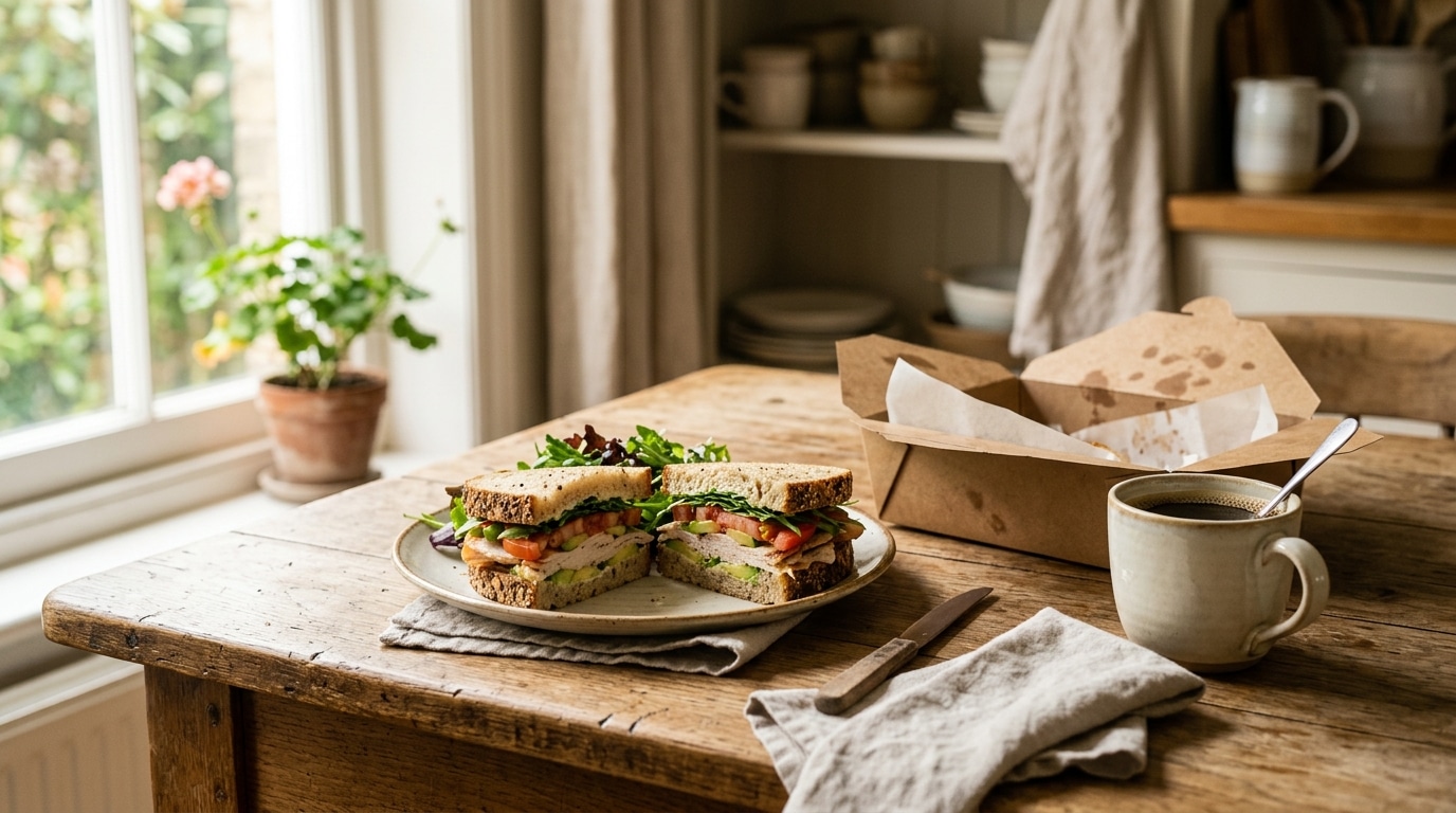 Sandwich coupé en deux posé sur une table en bois