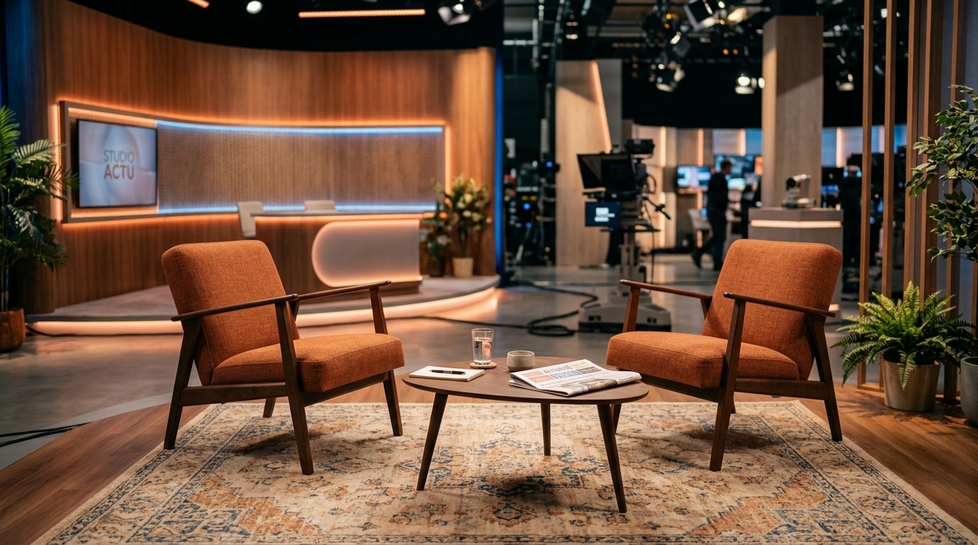 Fauteuils vides sur un plateau de télévision