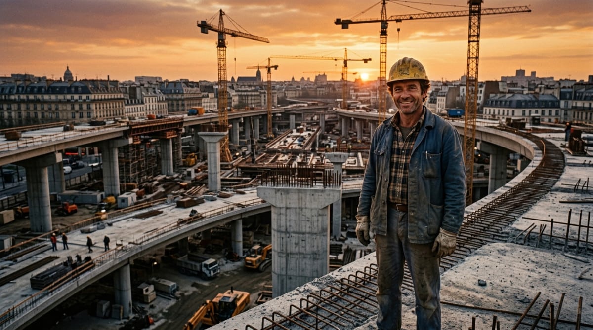 Ouvrier sur le chantier du périphérique parisien en 1970