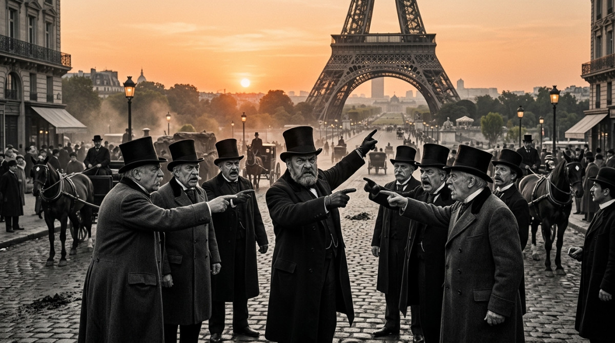 Parisiens du XIXe siècle critiquant la tour de fer