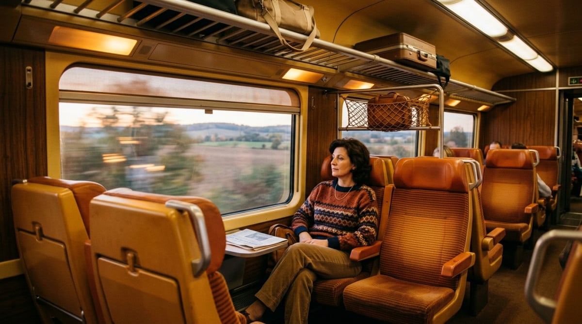Passager dans une voiture TGV des années 1980
