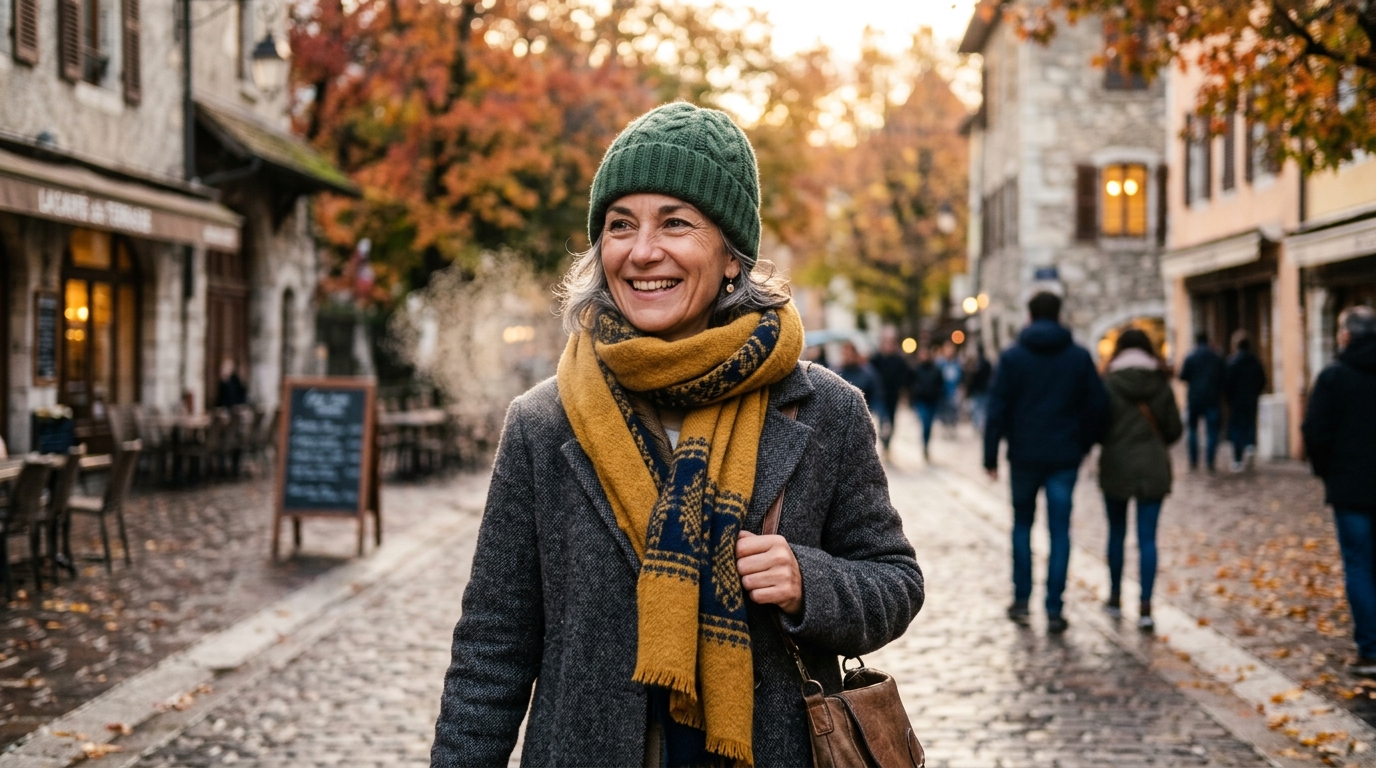 Femme emmitouflée dans une écharpe par temps froid