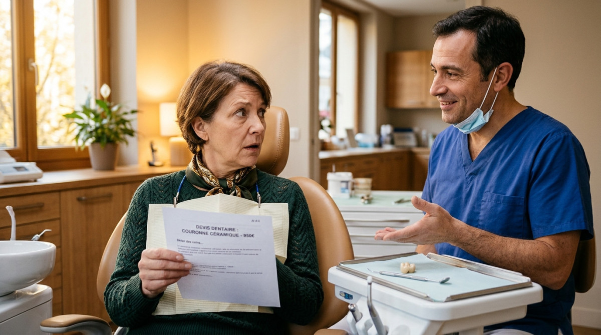 Patiente surprise par le devis d'une couronne dentaire