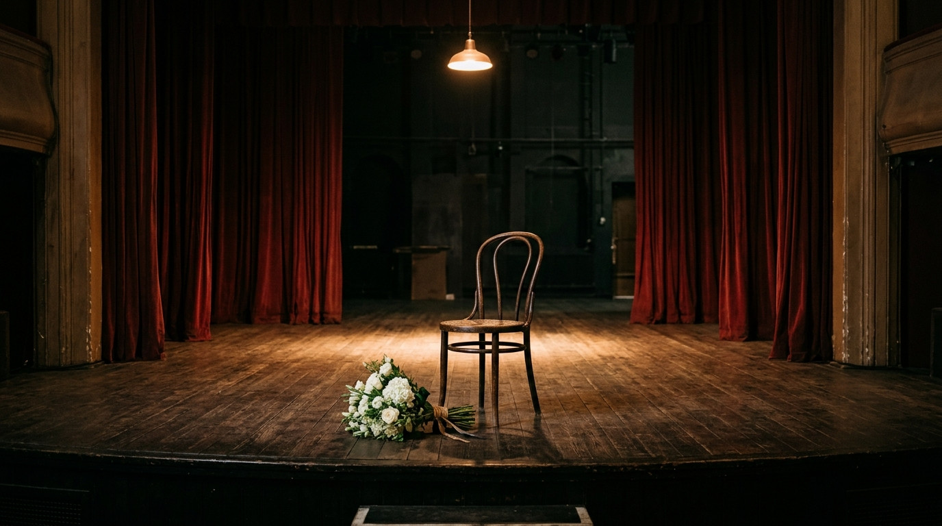 Chaise vide sous un projecteur sur une scène de théâtre