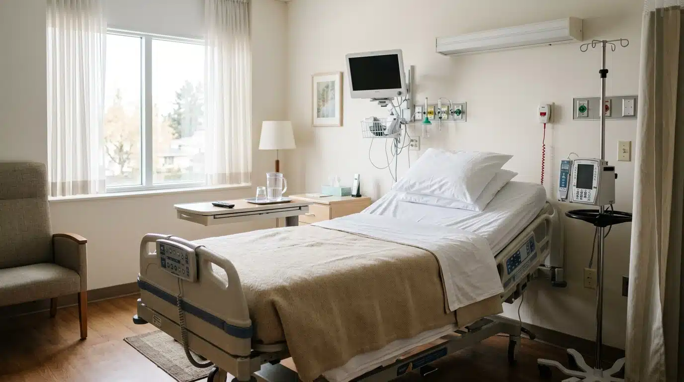 Lit d'hôpital et couverture dans une chambre calme