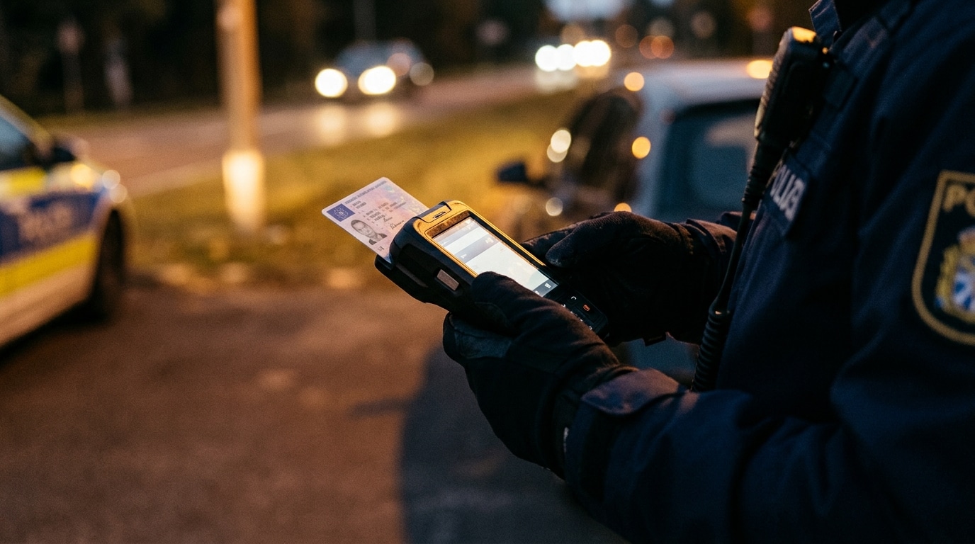 Contrôle routier avec scan d'un permis format carte