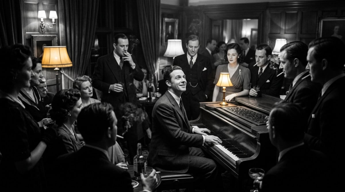 Pianiste dans un hôtel de campagne imaginant un jeu