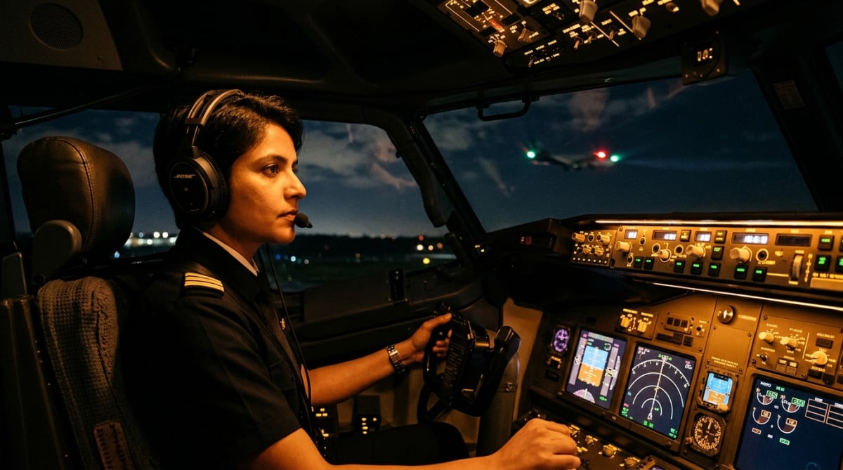 Pilote observant les feux rouge et vert d'un autre avion la nuit