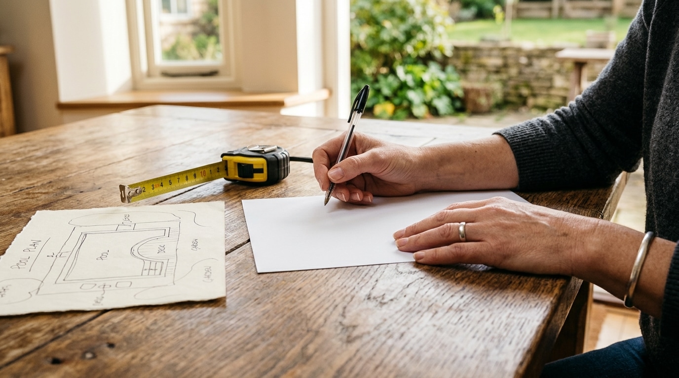 Mains tenant un formulaire vierge près d'un mètre ruban