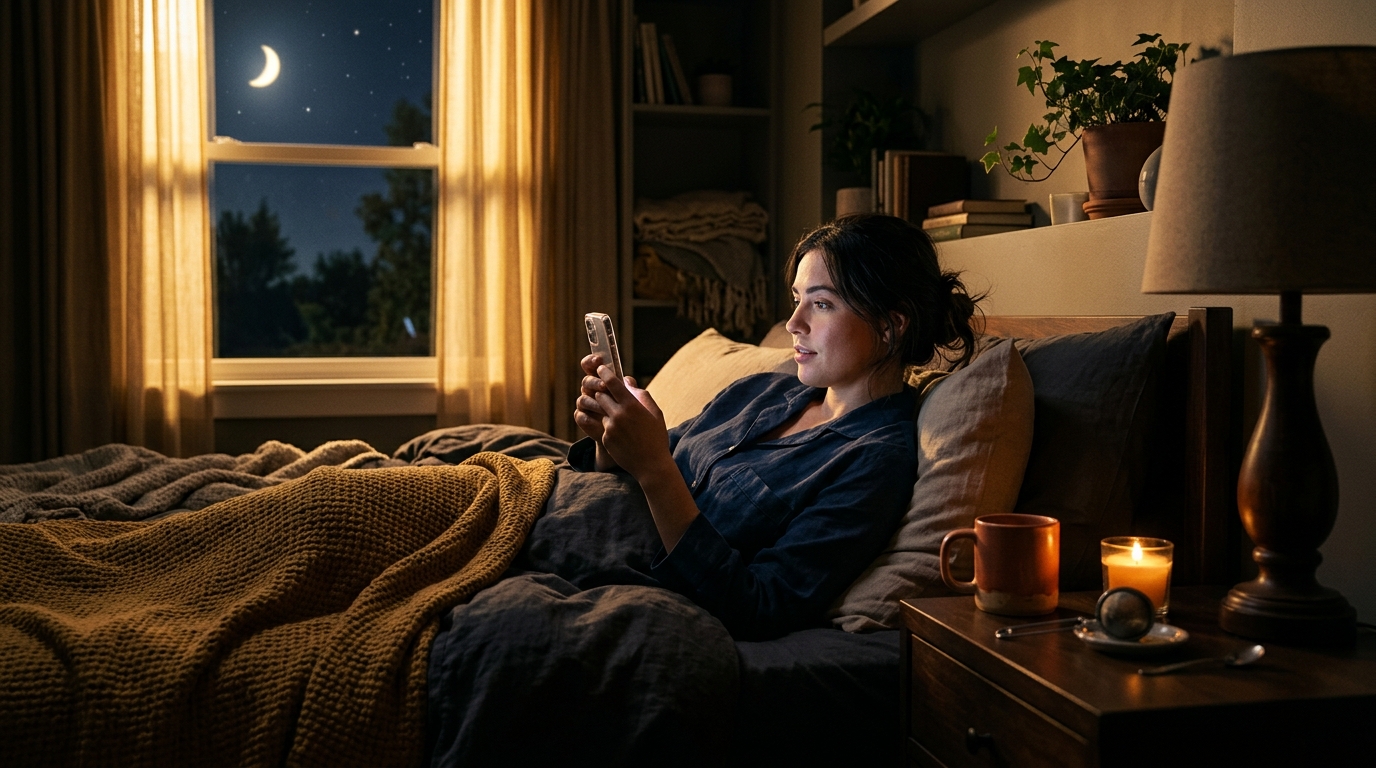 Personne éveillée tard le soir sous la lumière de la Lune