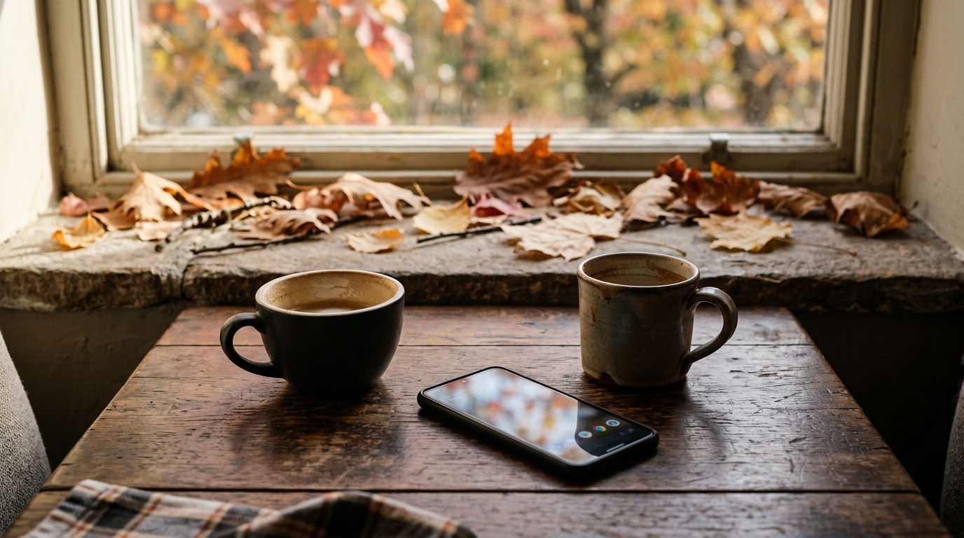 Deux tasses et smartphone sur table en bois