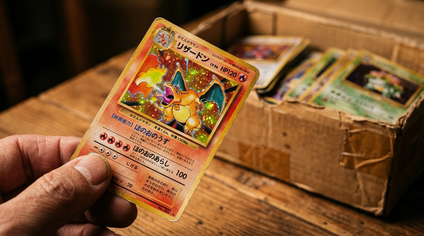 Carte Pokémon holographique ancienne sous la lumière