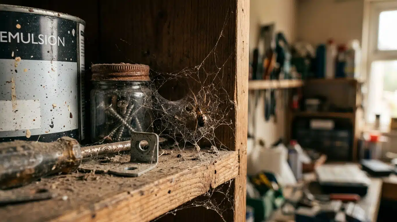 Petite araignée dans un coin calme de garage