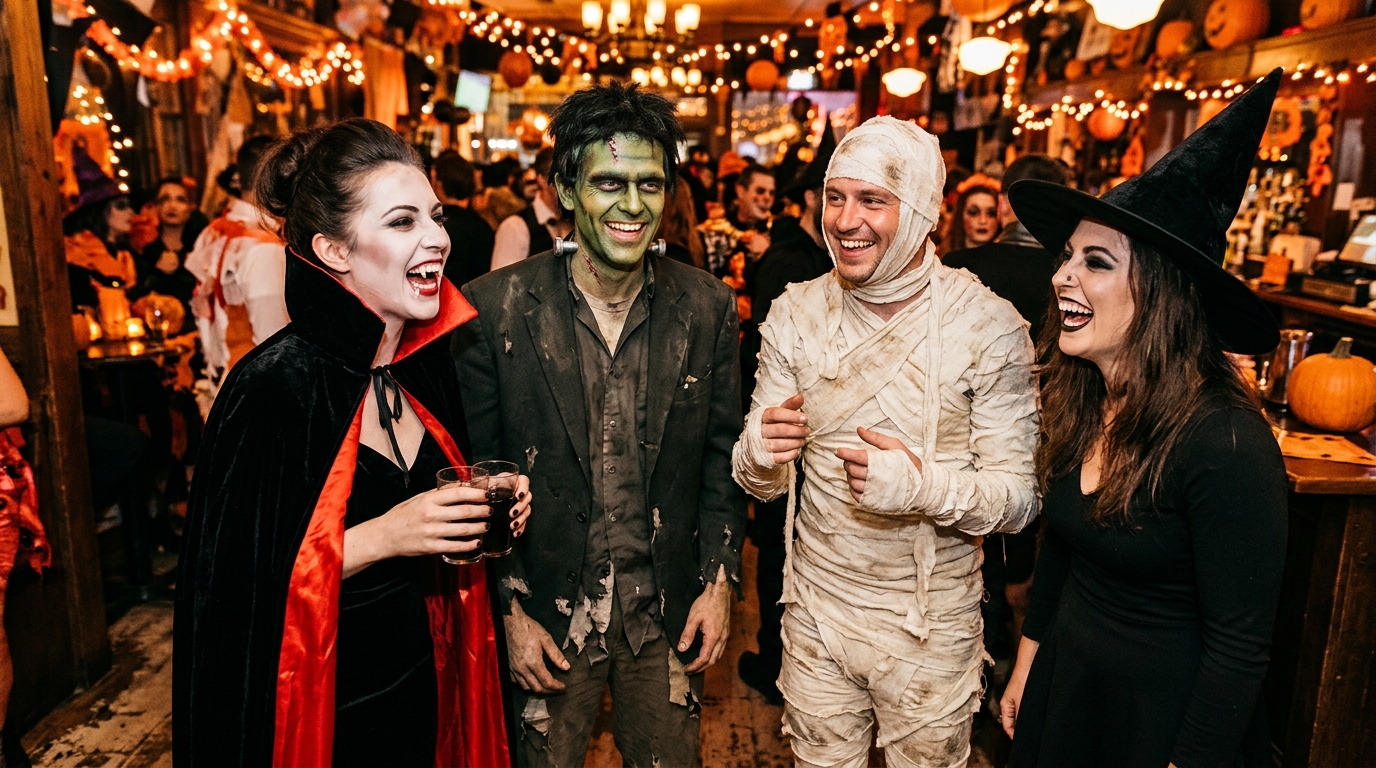Amis déguisés en vampire, Frankenstein et momie