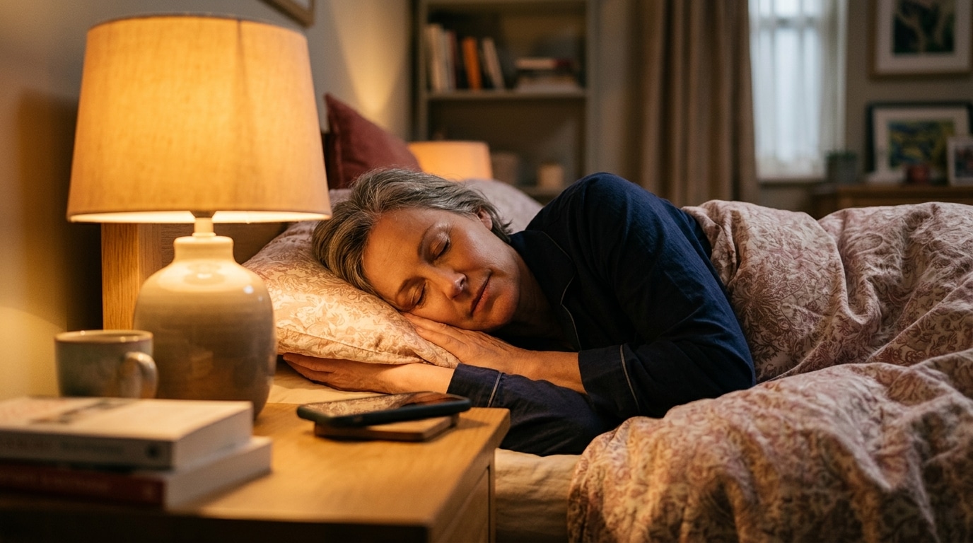 Femme dormant paisiblement dans une chambre chaleureuse